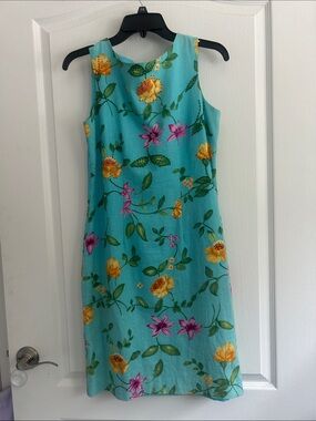 Coldwater Creek Turquoise Floral Sleeveless Shift Dress